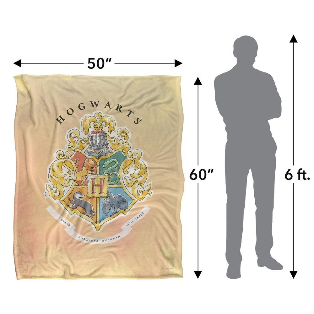 Multicoloured - Pack Shot - Harry Potter Silky Hogwarts Crest Supersoft Blanket