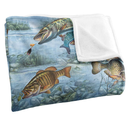 Multicoloured-Multicoloured - Side - JQ Licensing 2 Silky Patterned Fishing Supersoft Blanket