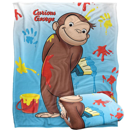 Multicoloured - Back - Curious George Silky Paint Supersoft Blanket