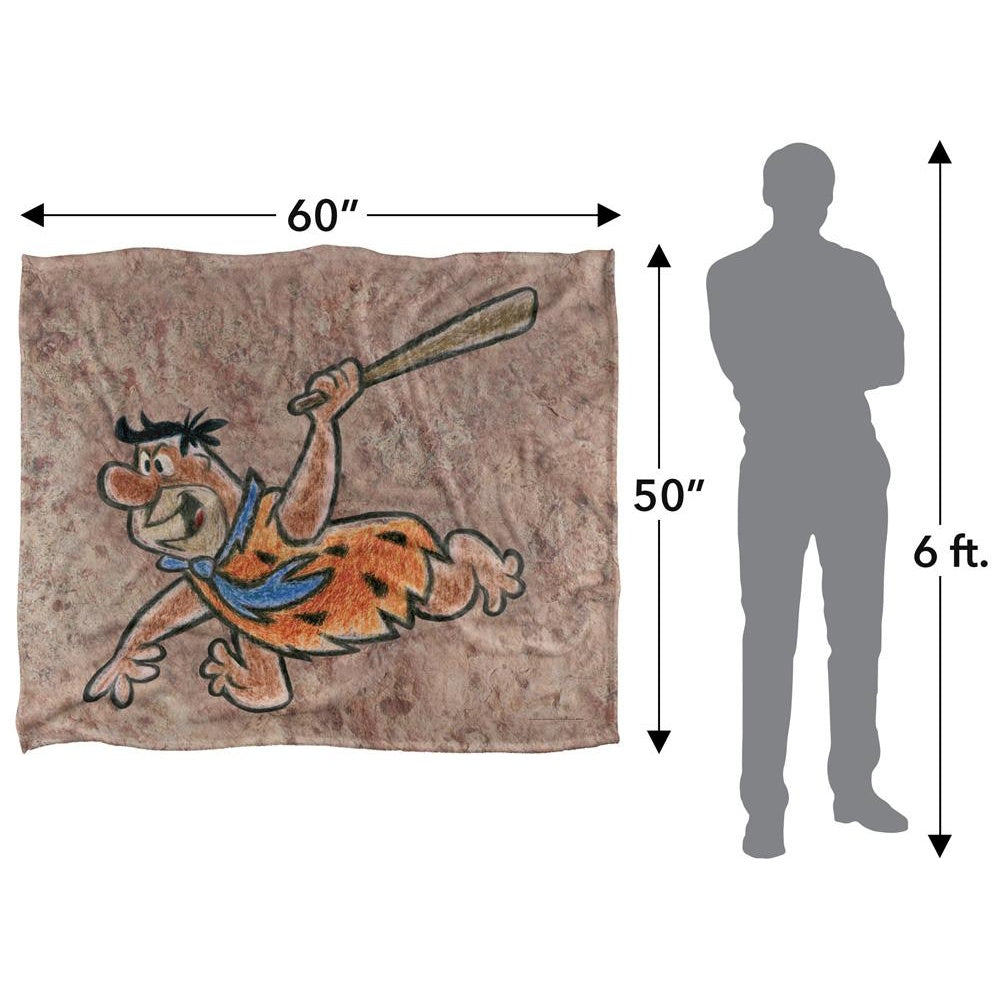 Multicoloured - Pack Shot - The Flintstones Wall Drawing Silky Fred Supersoft Blanket