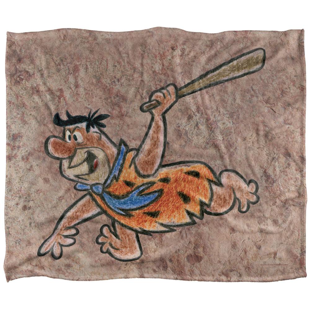 Multicoloured - Front - The Flintstones Wall Drawing Silky Fred Supersoft Blanket