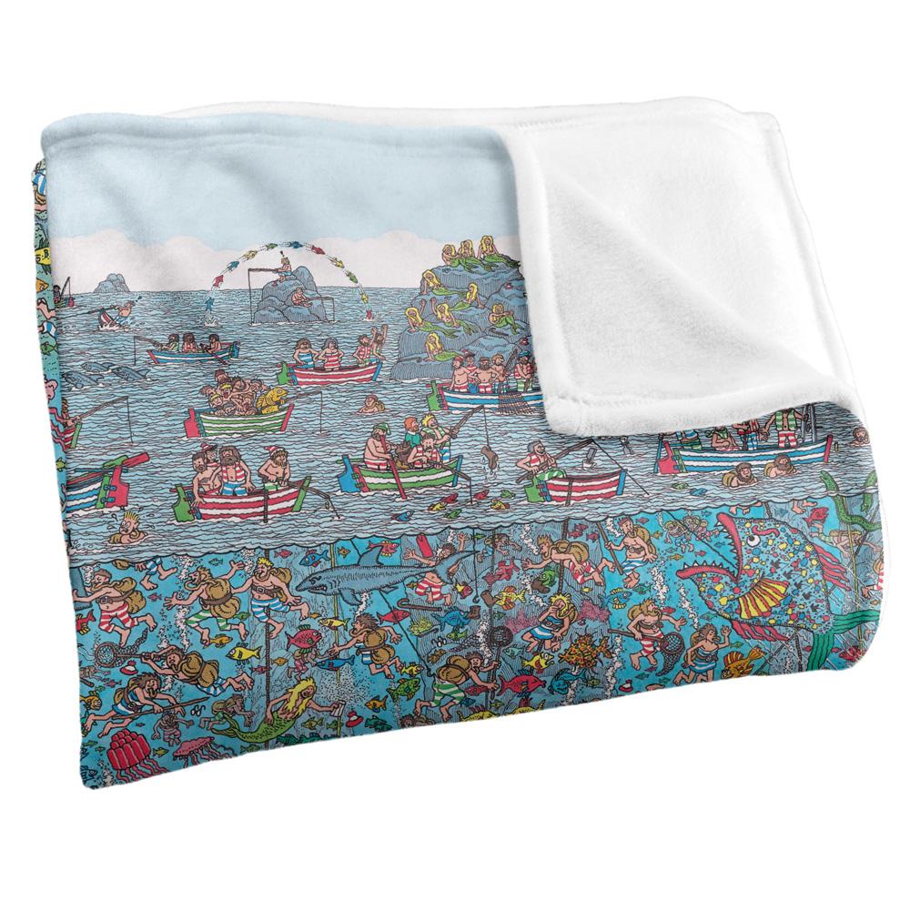 Multicoloured - Back - Wheres Wally? Sea Me Silky Supersoft Blanket