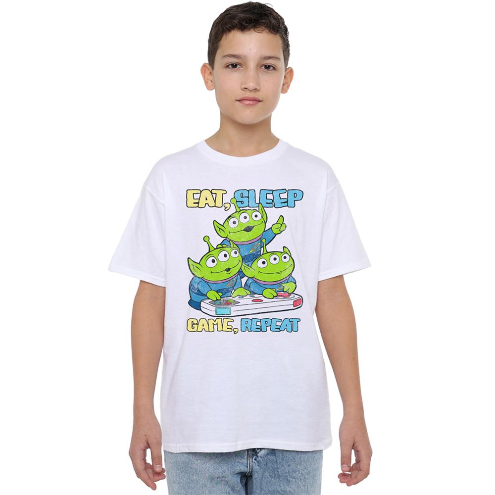 White - Back - Toy Story Boys Eat Sleep Game Repeat Aliens T-Shirt