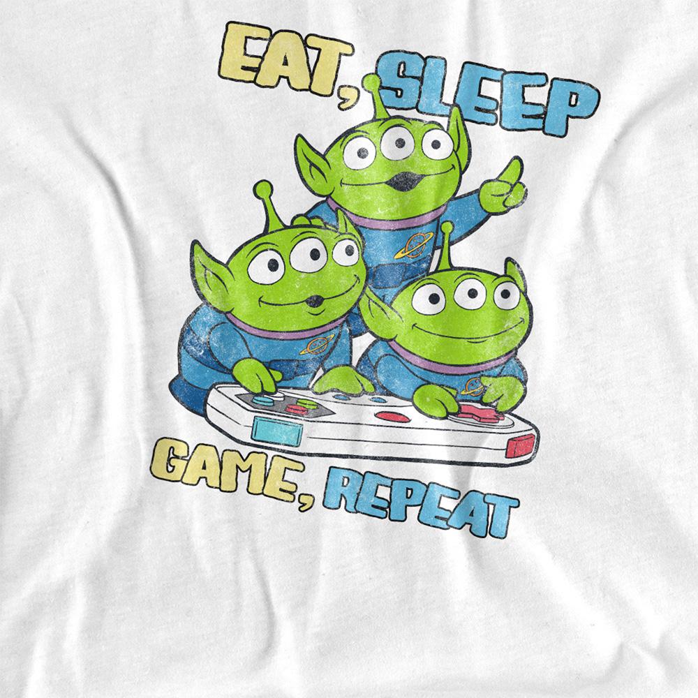 White - Side - Toy Story Boys Eat Sleep Game Repeat Aliens T-Shirt