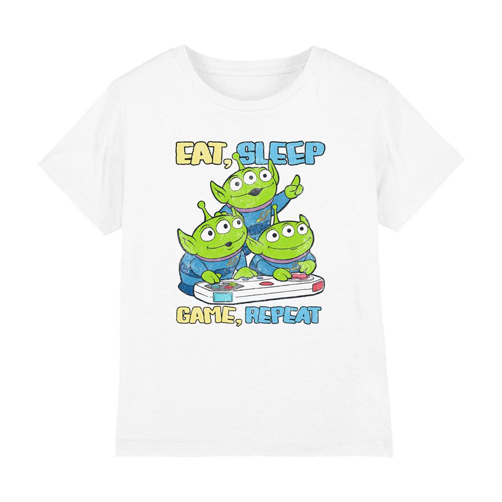 White - Front - Toy Story Boys Eat Sleep Game Repeat Aliens T-Shirt
