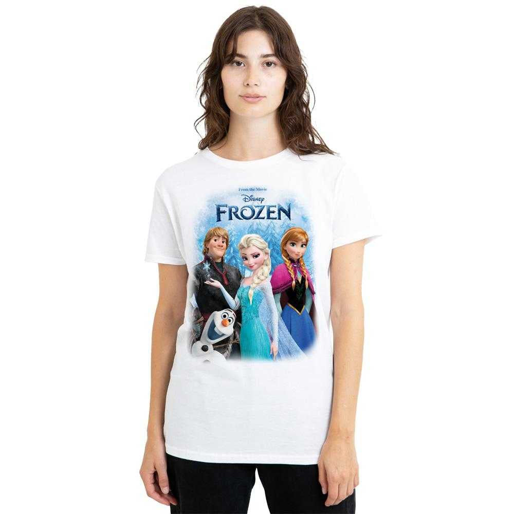 White - Lifestyle - Frozen Womens-Ladies Elsa Anna Kristoff Olaf Poster T-Shirt
