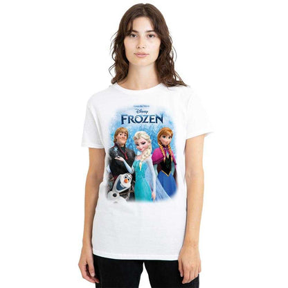 White - Lifestyle - Frozen Womens-Ladies Elsa Anna Kristoff Olaf Poster T-Shirt