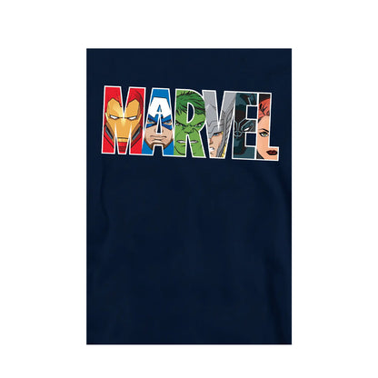 Navy - Side - The Avengers Childrens-Kids Brick Logo Pullover Hoodie