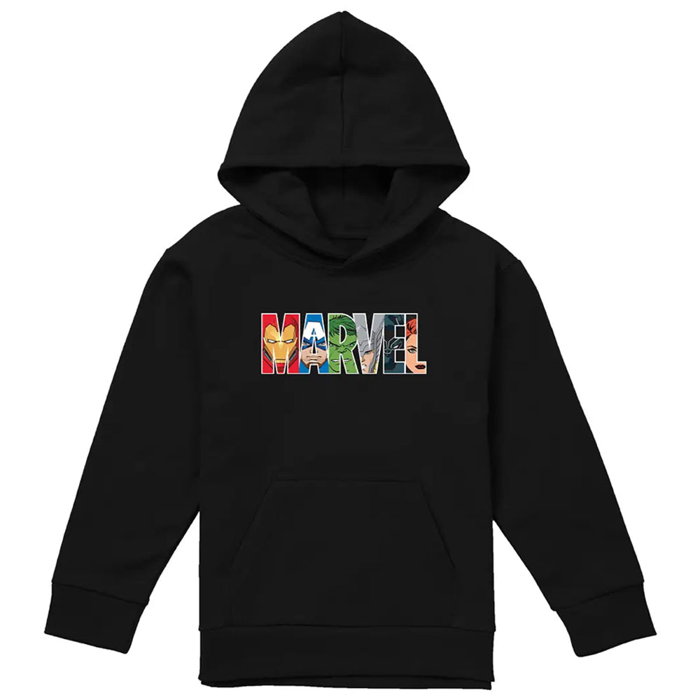 Black - Front - The Avengers Childrens-Kids Brick Logo Pullover Hoodie
