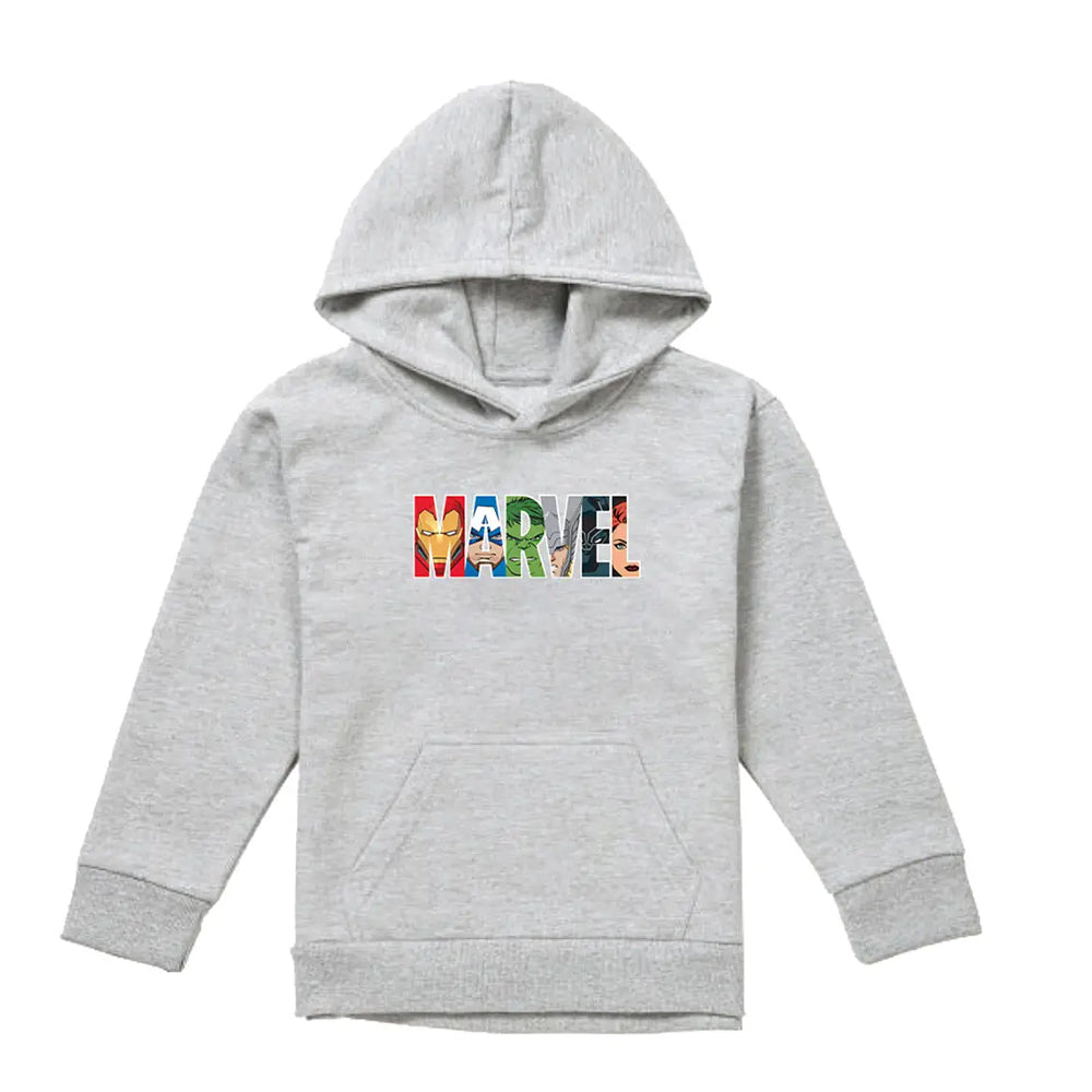Athletic Heather - Front - The Avengers Childrens-Kids Brick Logo Pullover Hoodie