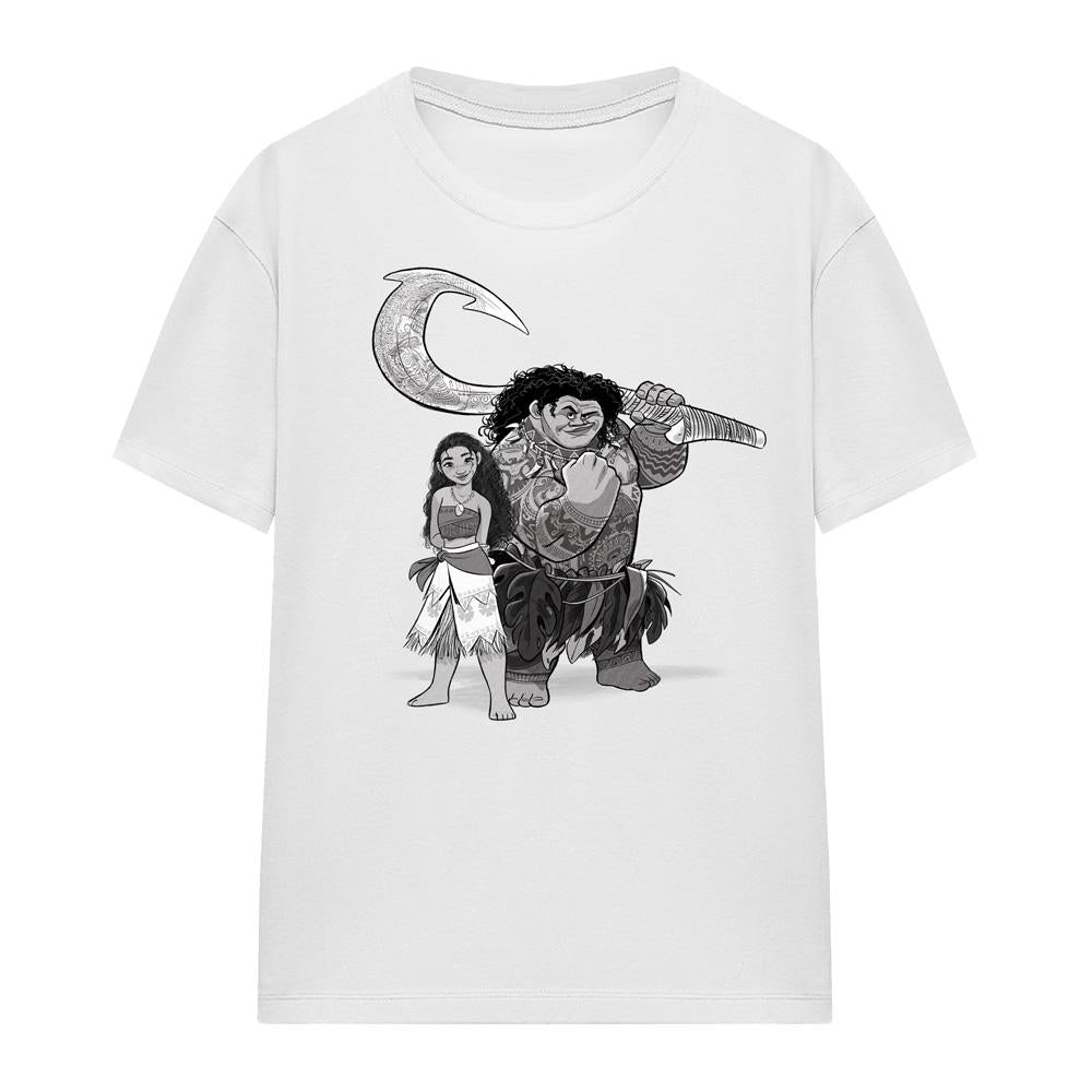 White - Side - Moana Womens-Ladies Moana & Maui Sketch T-Shirt