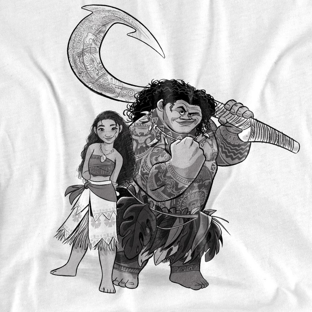 White - Pack Shot - Moana Womens-Ladies Moana & Maui Sketch T-Shirt