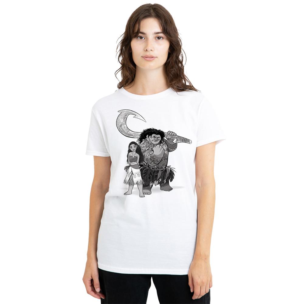 White - Front - Moana Womens-Ladies Moana & Maui Sketch T-Shirt