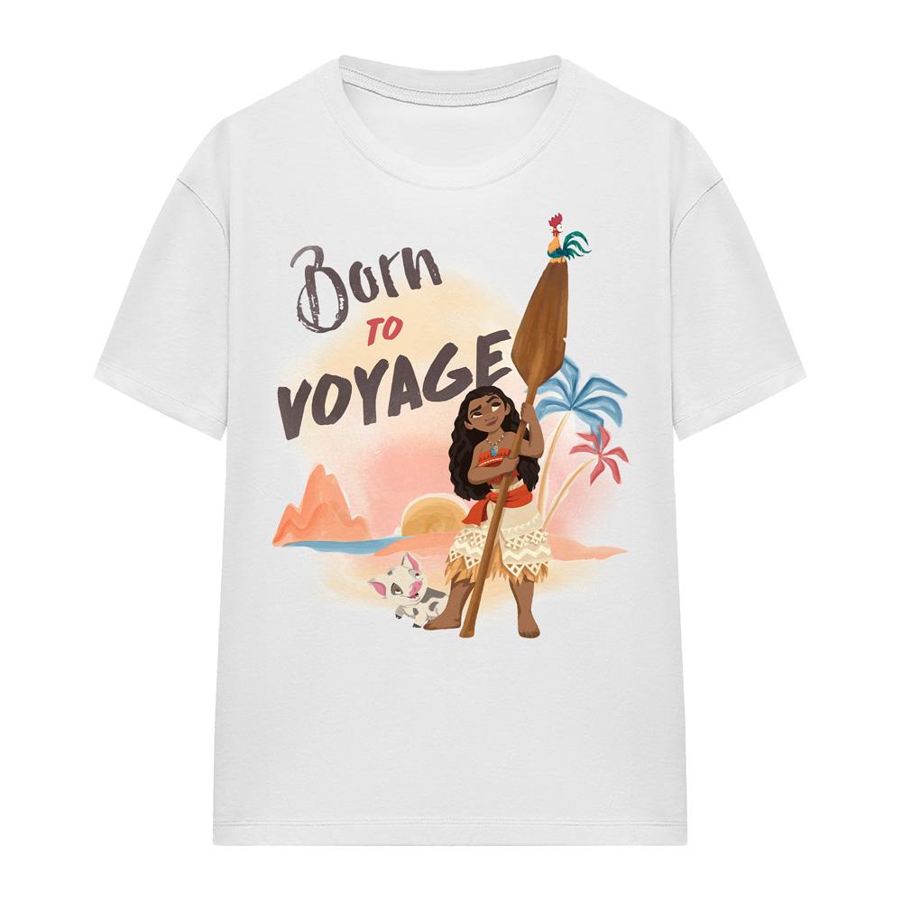 White - Side - Moana Womens-Ladies Born To Voyage T-Shirt