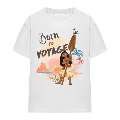 White - Side - Moana Womens-Ladies Born To Voyage T-Shirt