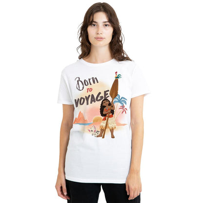 White - Front - Moana Womens-Ladies Born To Voyage T-Shirt