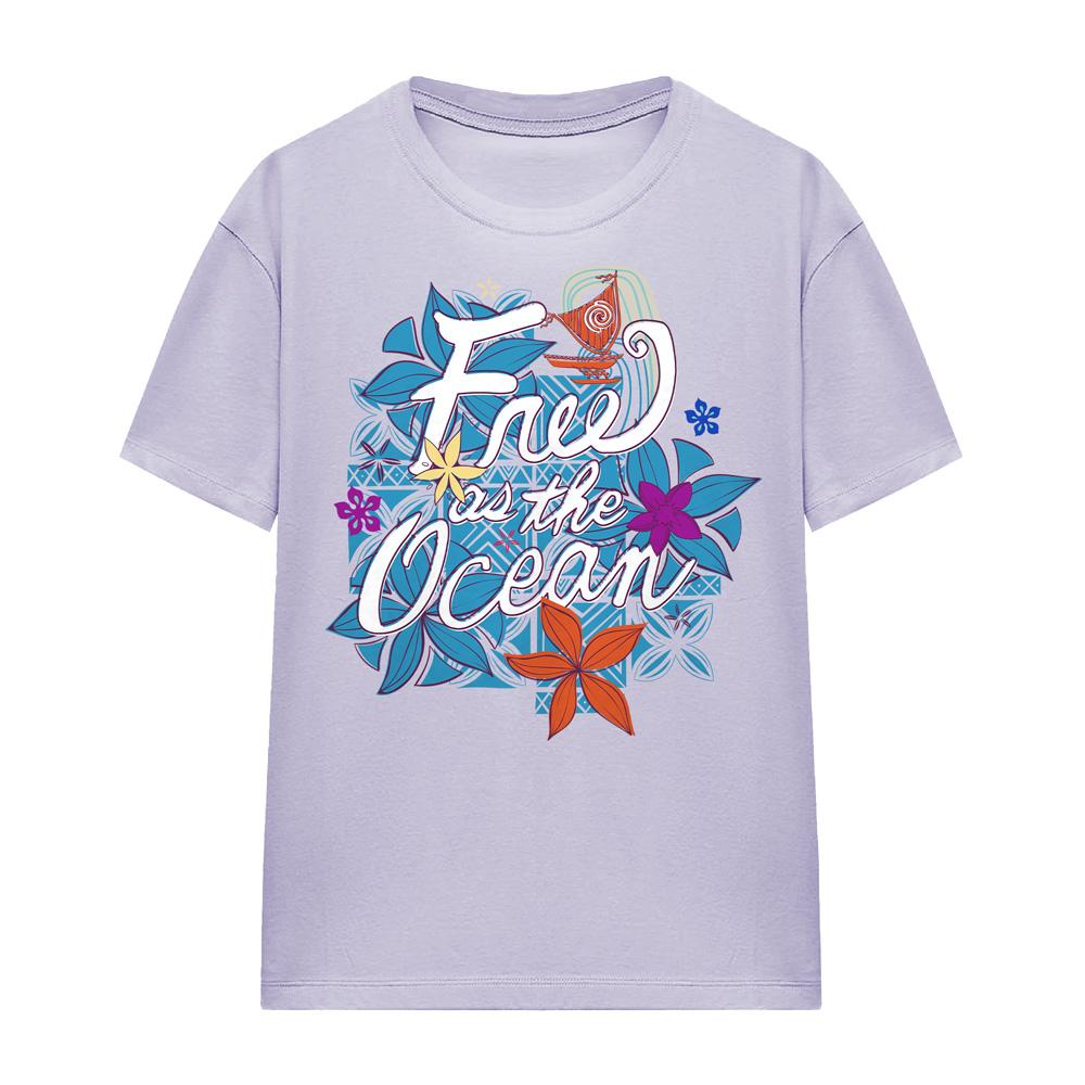 Lavender - Side - Moana Womens-Ladies Free As The Ocean T-Shirt