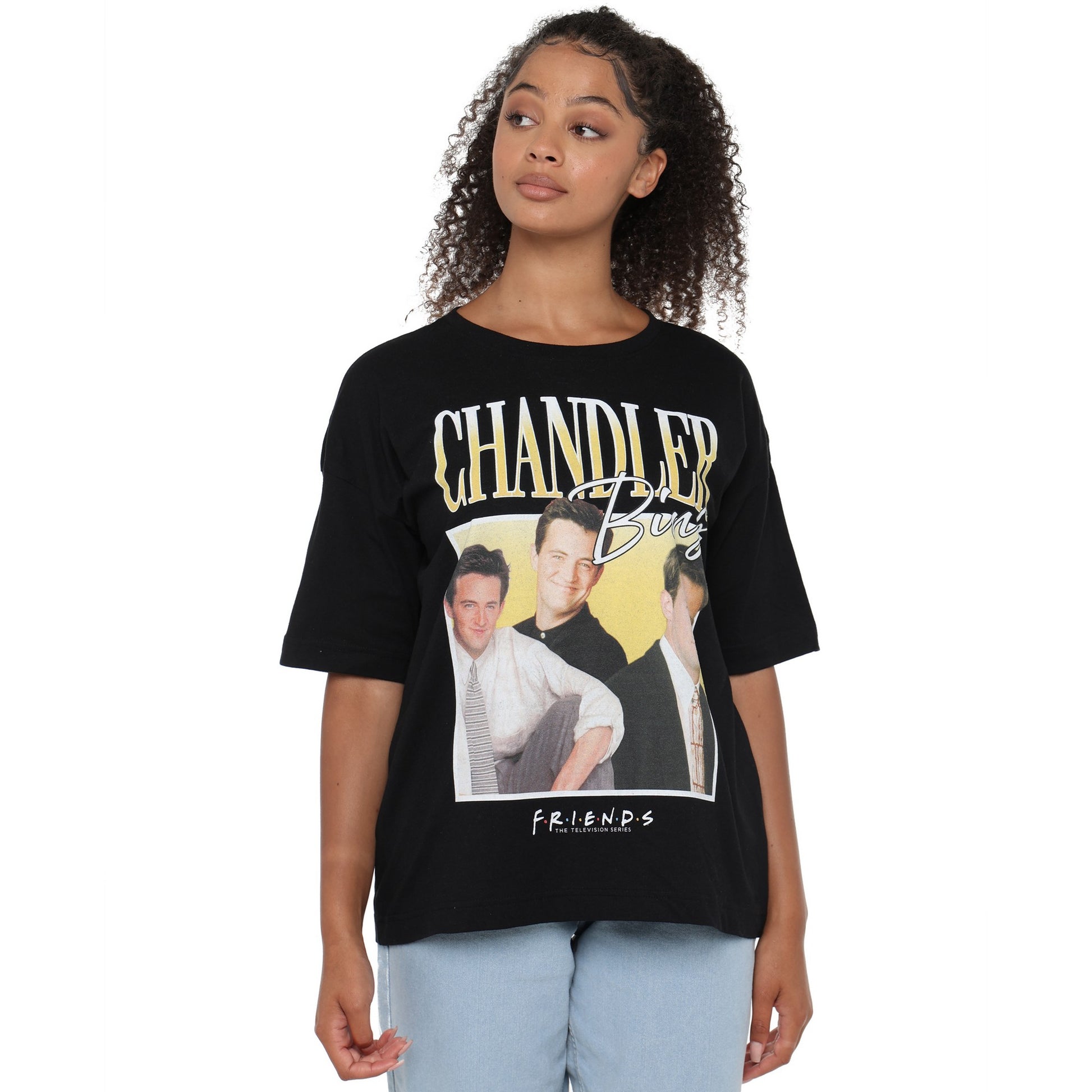 Black - Side - Friends Womens-Ladies 90s Style Chandler Montage T-Shirt