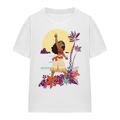 White - Side - Moana Womens-Ladies Heart Sunset T-Shirt