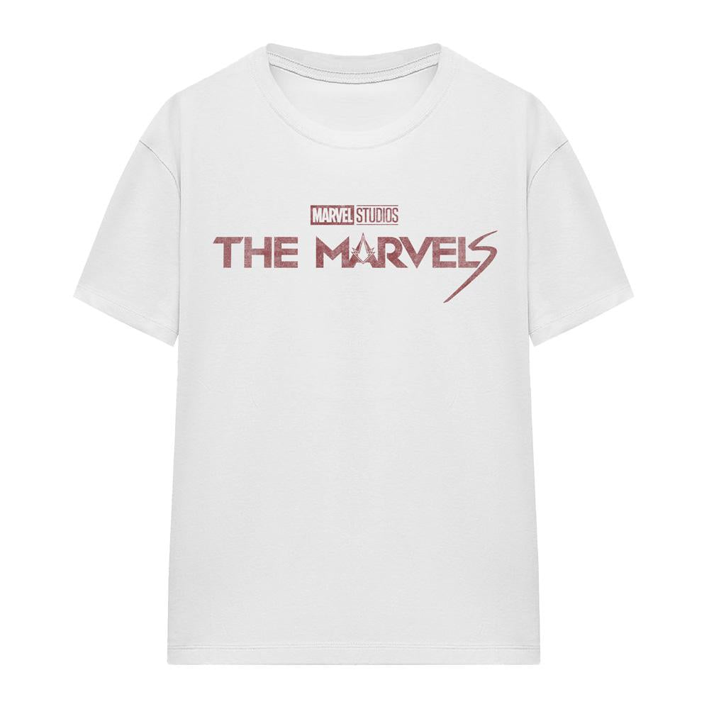 White - Side - The Marvels Womens-Ladies Distressed Logo T-Shirt