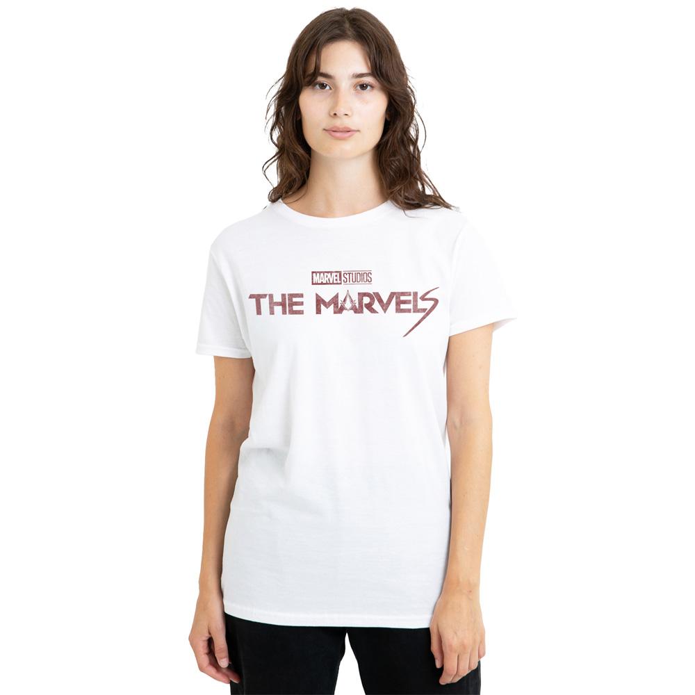White - Front - The Marvels Womens-Ladies Distressed Logo T-Shirt