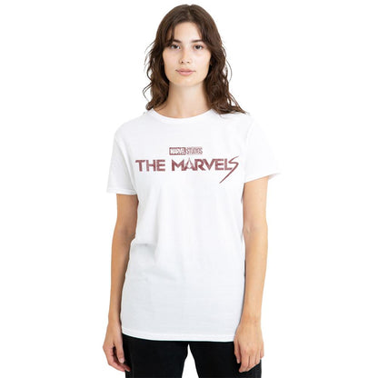 White - Front - The Marvels Womens-Ladies Distressed Logo T-Shirt