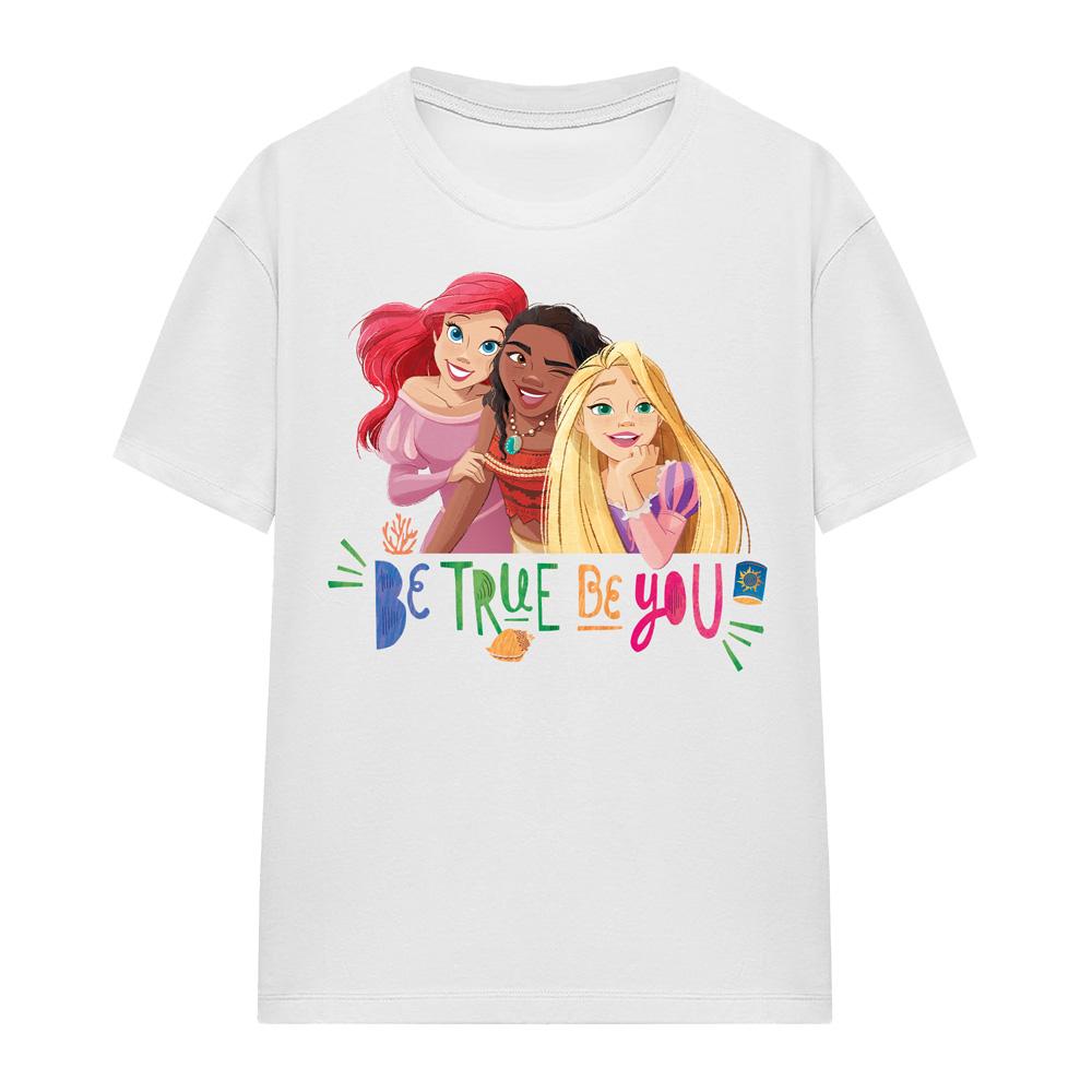 White - Side - Disney Princess Womens-Ladies Be True Be You Ariel Moana Rapunzel T-Shirt