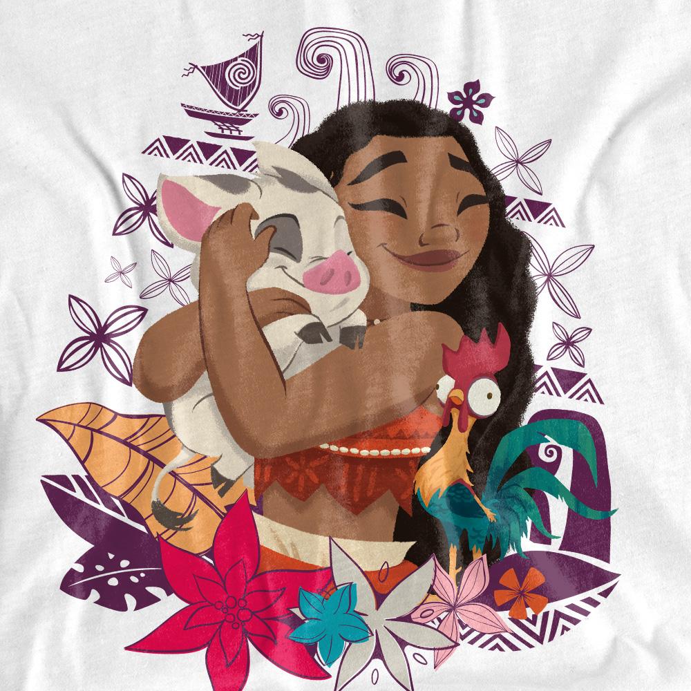 White - Pack Shot - Moana Womens-Ladies Love Pua & Hei Hei T-Shirt