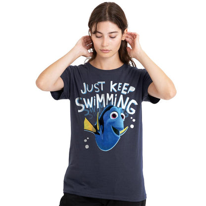 Deep Navy - Lifestyle - Finding Nemo Womens-Ladies Just Keep Swimming T-Shirt