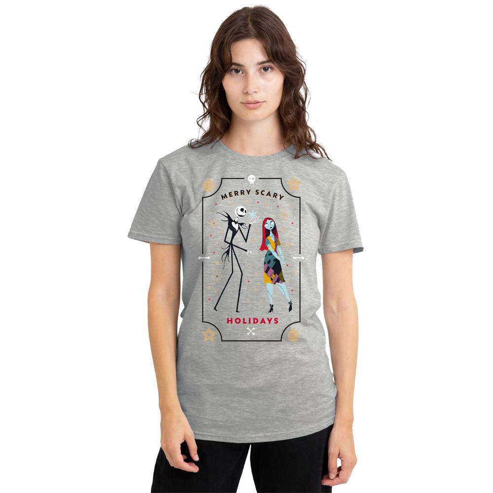 Athletic Heather - Back - The Nightmare Before Christmas Womens-Ladies Scary Holidays Jack and Sally Heather T-Shirt