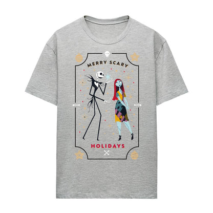 Athletic Heather - Front - The Nightmare Before Christmas Womens-Ladies Scary Holidays Jack and Sally Heather T-Shirt