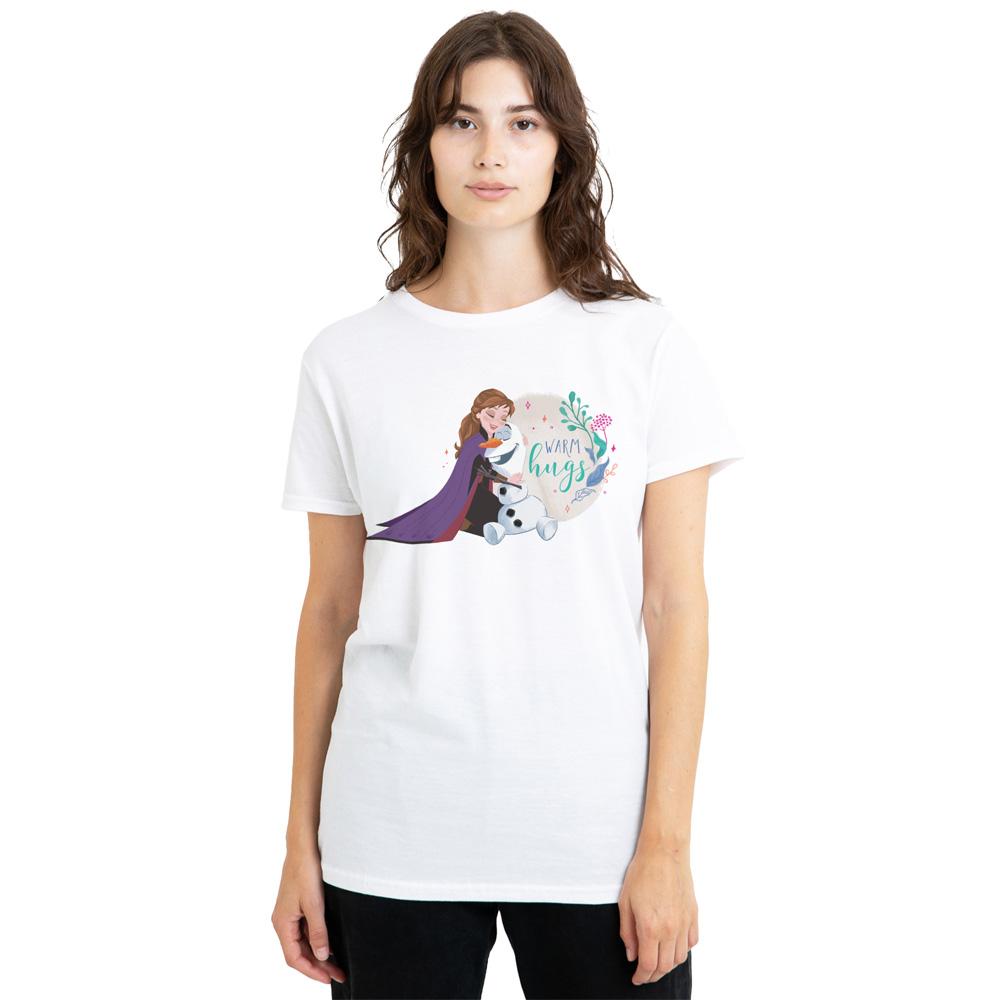 White - Back - Frozen Womens-Ladies Like Warm Hugs Anna And Olaf T-Shirt