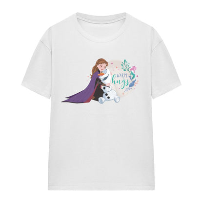 White - Front - Frozen Womens-Ladies Like Warm Hugs Anna And Olaf T-Shirt