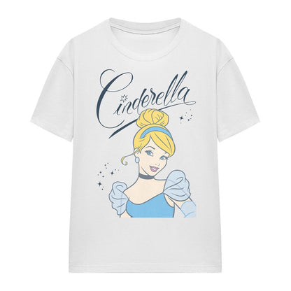 White - Side - Cinderella Womens-Ladies Headshot With Fancy Script T-Shirt