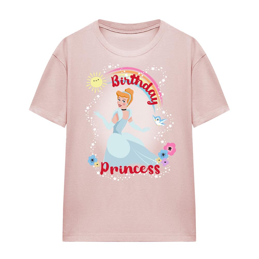 Pink - Side - Cinderella Womens-Ladies Princess Birthday T-Shirt