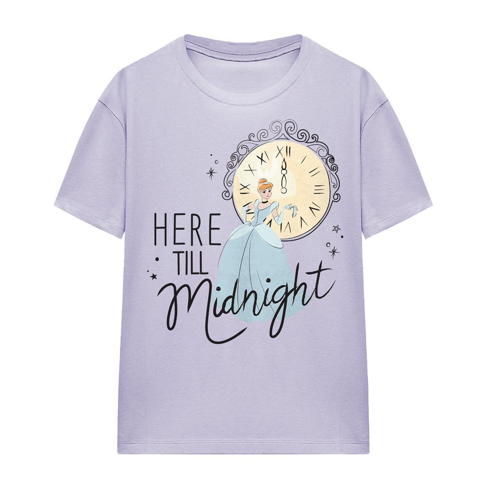 Lavender - Side - Cinderella Womens-Ladies Here Till Midnight New Years Eve T-Shirt