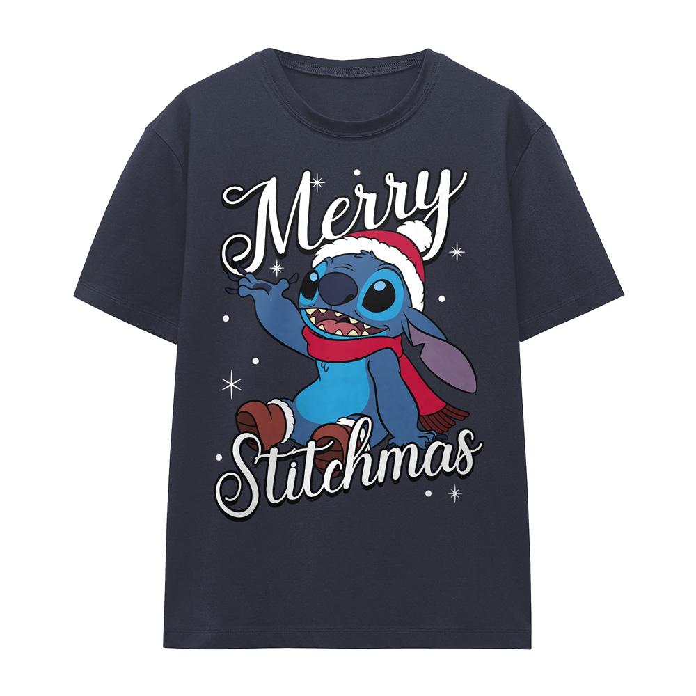 Deep Navy - Front - Lilo & Stitch Womens-Ladies Merry Stitchmas Santa Hat T-Shirt