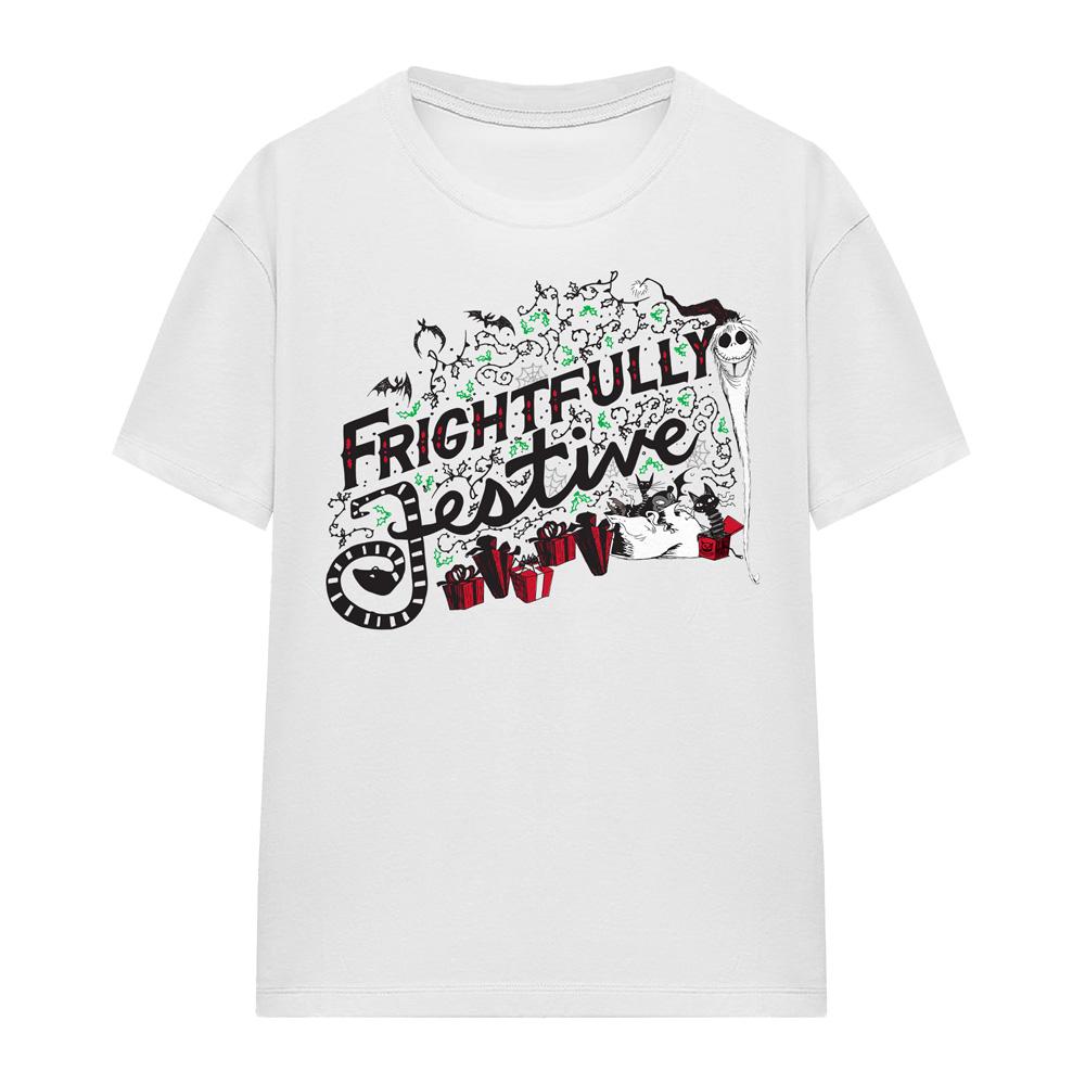 White - Side - The Nightmare Before Christmas Womens-Ladies Frightfully Festive Holiday T-Shirt