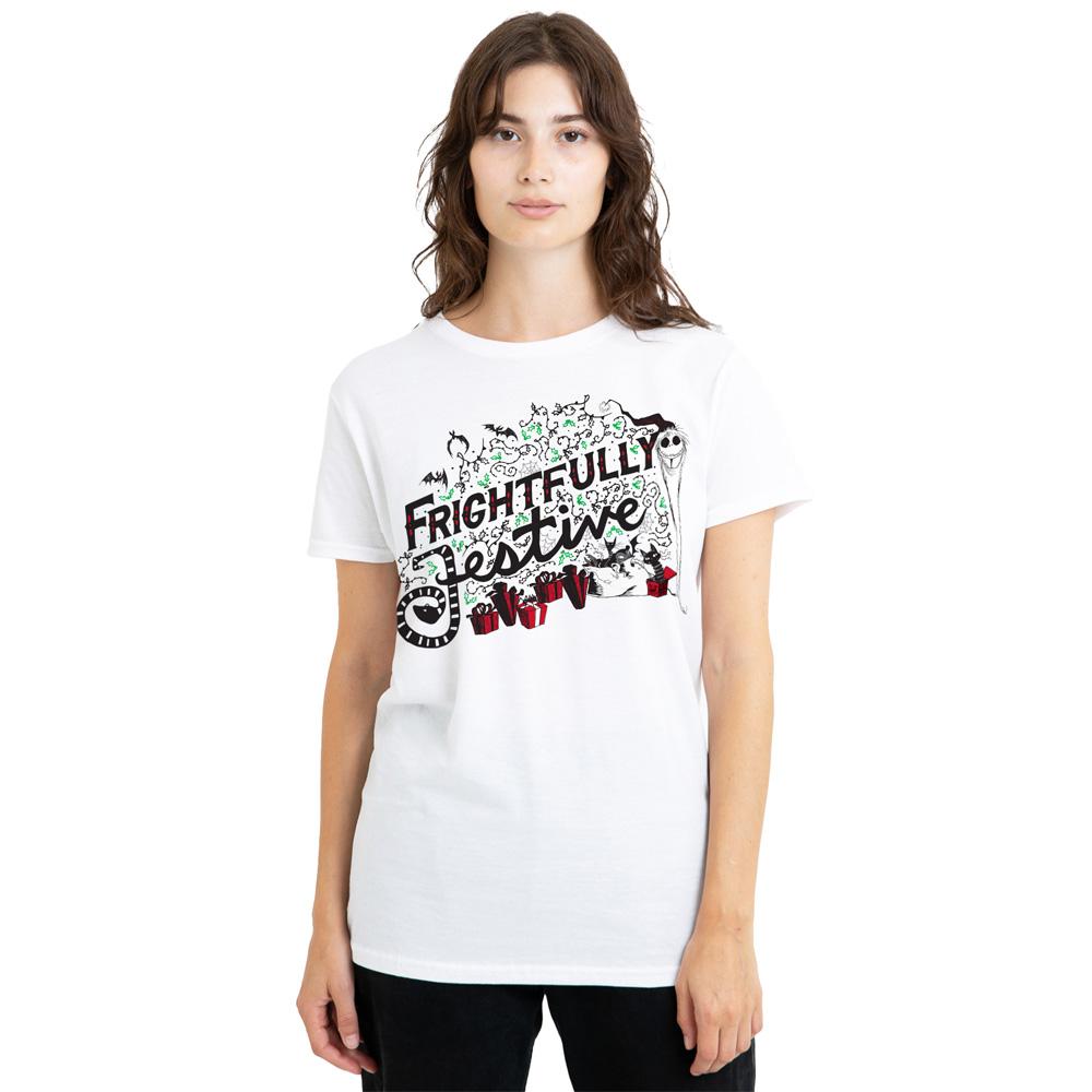 White - Front - The Nightmare Before Christmas Womens-Ladies Frightfully Festive Holiday T-Shirt