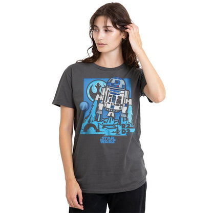 Charcoal - Back - Star Wars Womens-Ladies Papercut R2-D2 T-Shirt