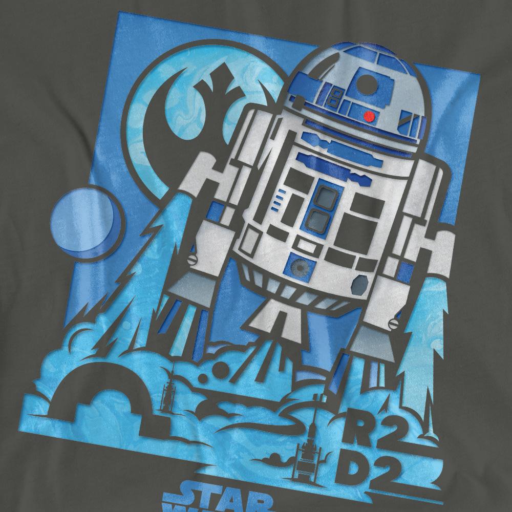 Charcoal - Pack Shot - Star Wars Womens-Ladies Papercut R2-D2 T-Shirt