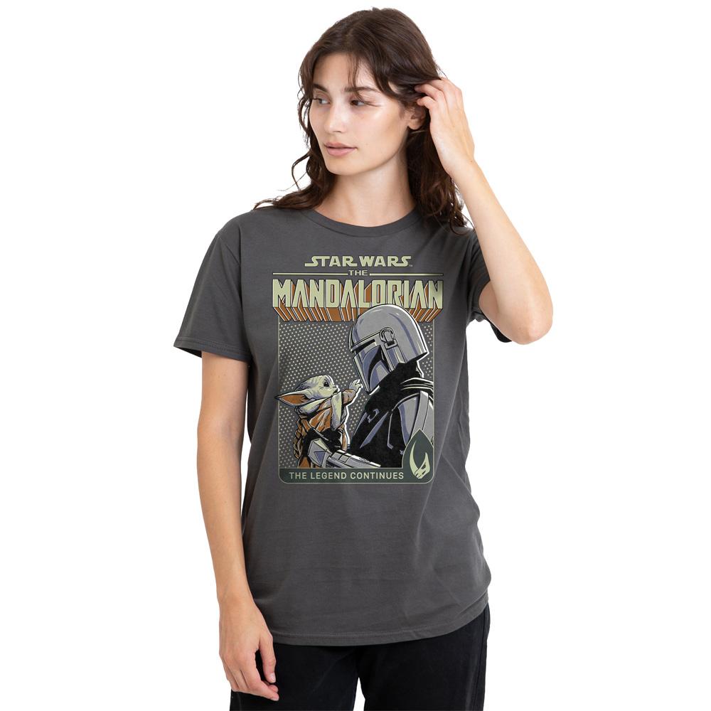 Charcoal - Back - Star Wars The Mandalorian Womens-Ladies Legend Continues Grogu T-Shirt