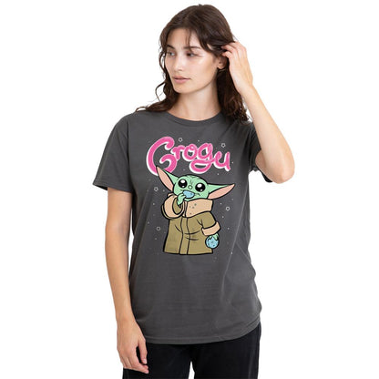 Charcoal - Lifestyle - Star Wars The Mandalorian Womens-Ladies Grogu Bubble T-Shirt
