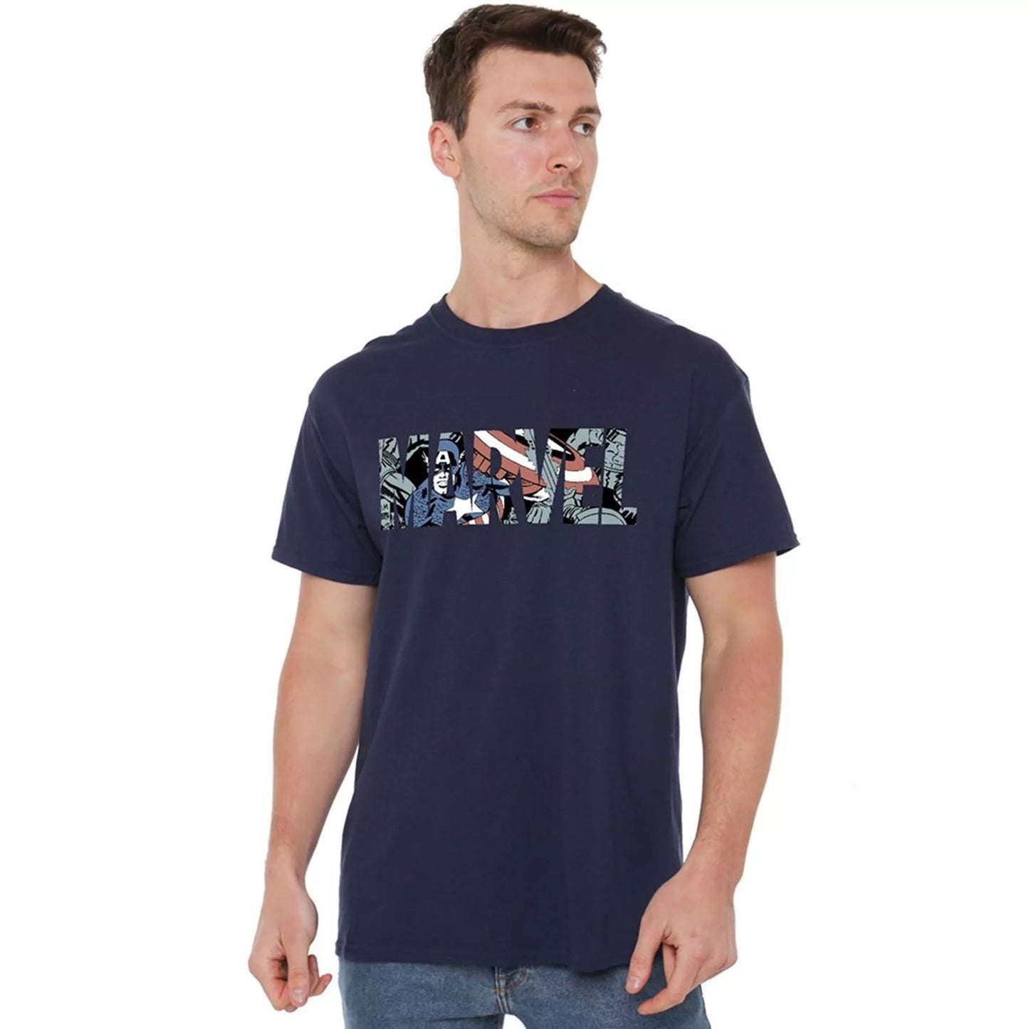 Navy - Side - Captain America Mens Window T-Shirt