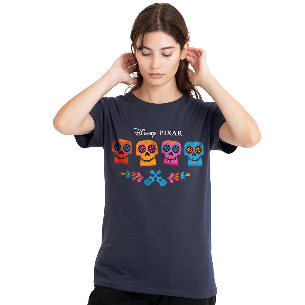 Deep Navy - Front - Coco Womens-Ladies Flower Skull T-Shirt