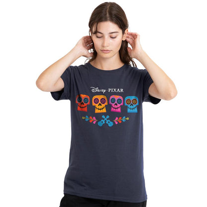 Deep Navy - Front - Coco Womens-Ladies Flower Skull T-Shirt