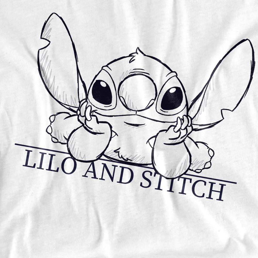 White - Side - Lilo & Stitch Womens-Ladies Relaxed Sketch T-Shirt