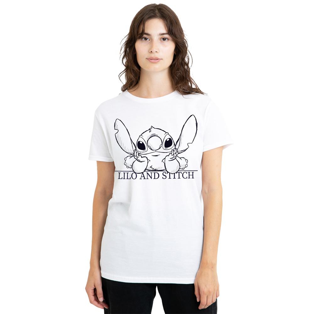 White - Lifestyle - Lilo & Stitch Womens-Ladies Relaxed Sketch T-Shirt