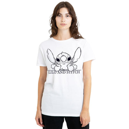 White - Lifestyle - Lilo & Stitch Womens-Ladies Relaxed Sketch T-Shirt