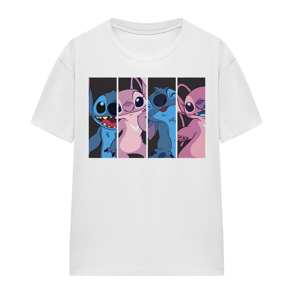 White - Side - Lilo & Stitch Womens-Ladies Stitch & Angel Character Boxes T-Shirt